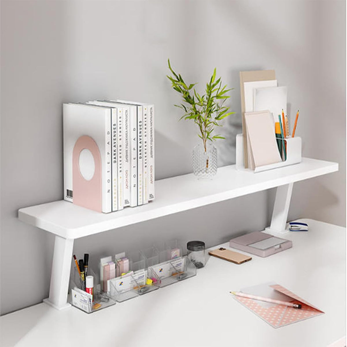 23.6x7.8in Clamp on Desk Shelf, Adjustable Desktop Organizer Extension Booksh...
