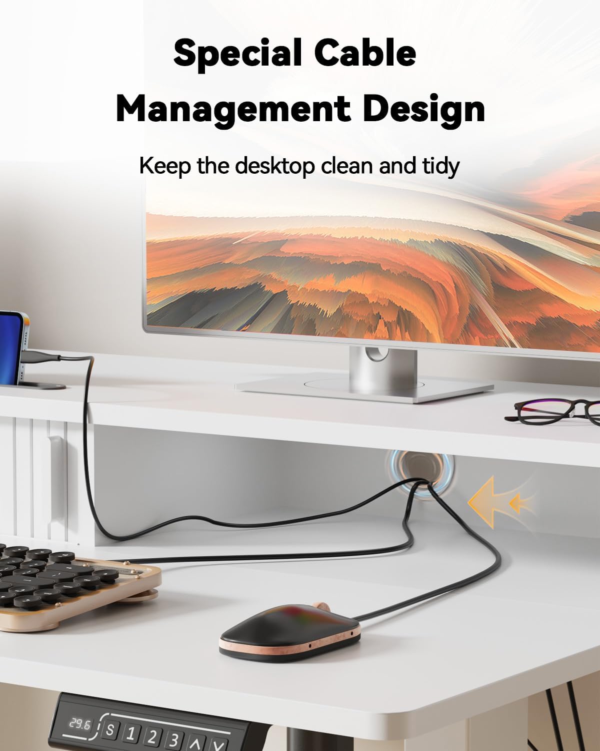 JOY worker 35" Small Electric Standing Desk with Monitor Stand & Sto...