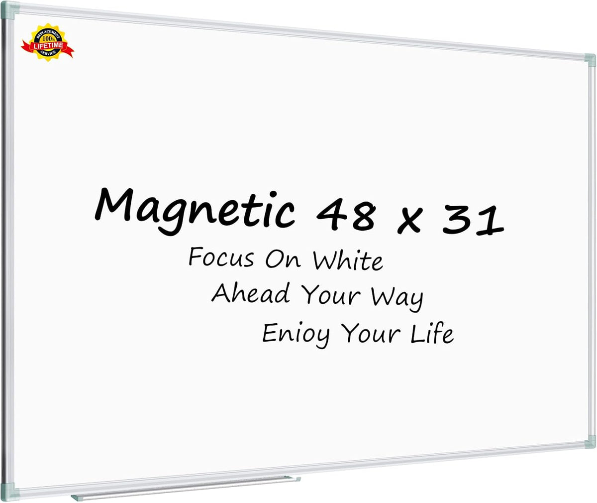 Lockways White Board Dry Erase Board 48 x 31 Inch, Magnetic Whiteboard