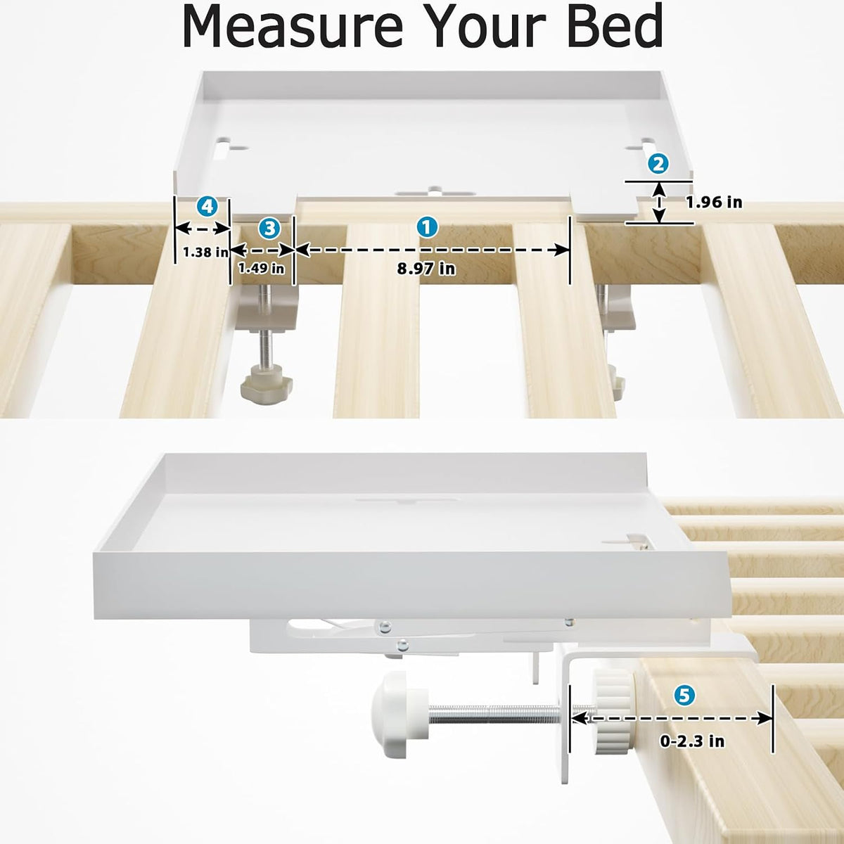 Foldable Bedside Shelf, Metal Clip-On Bed Tray Table for Bunk Bed & Dorm ...