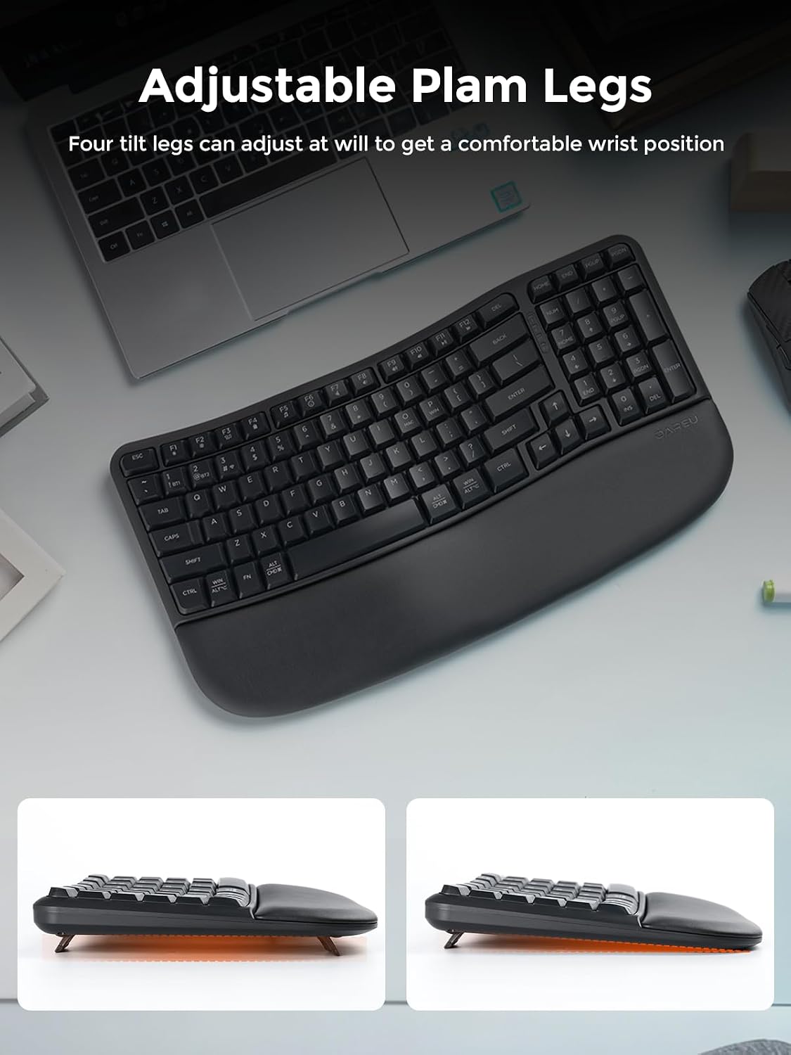 DAREU Wireless Ergonomic Keyboard,Ergo Keyboard with Cushioned Wrist & Pa...