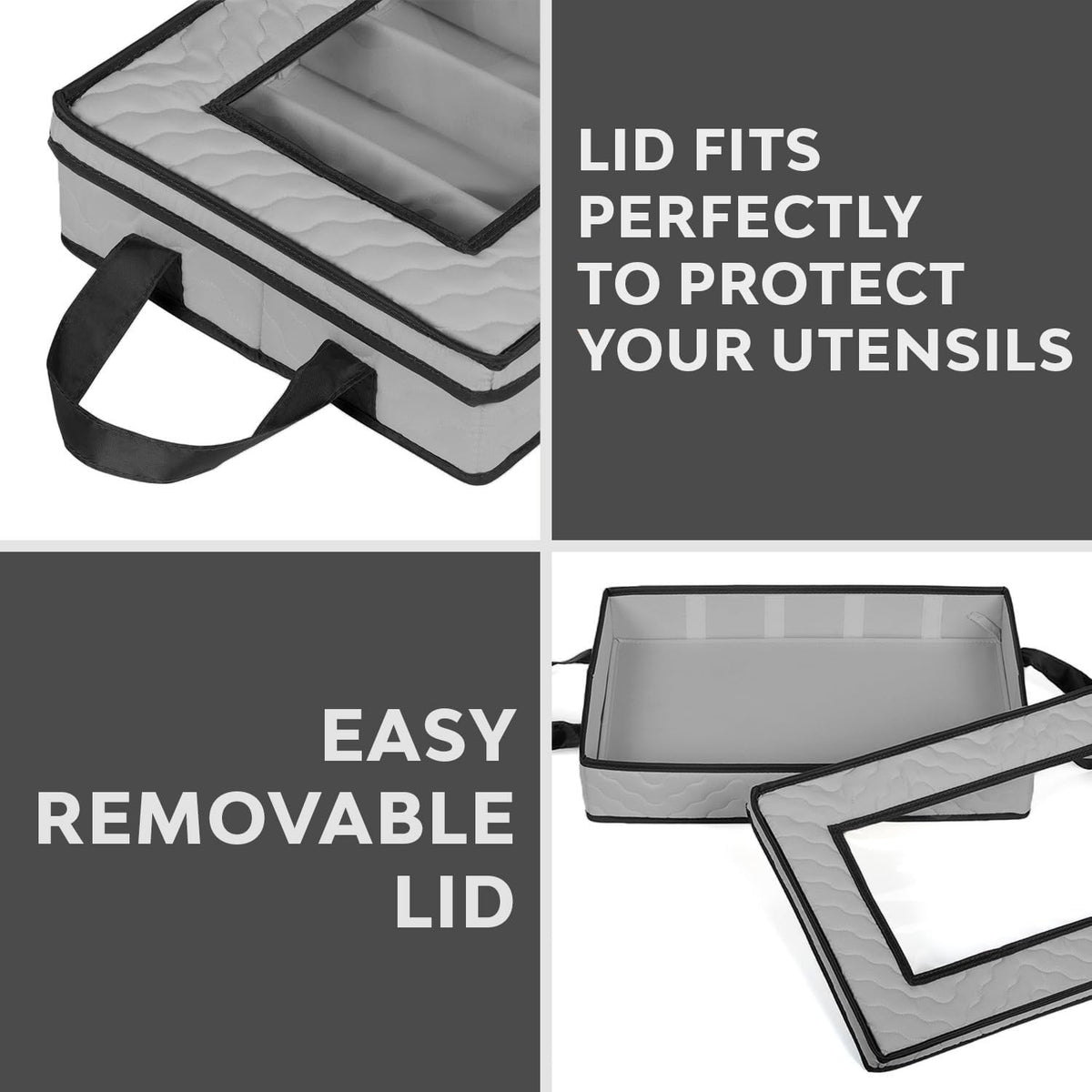 Flatware Storage Case 5 Compartments Silverware Container Box, Gray