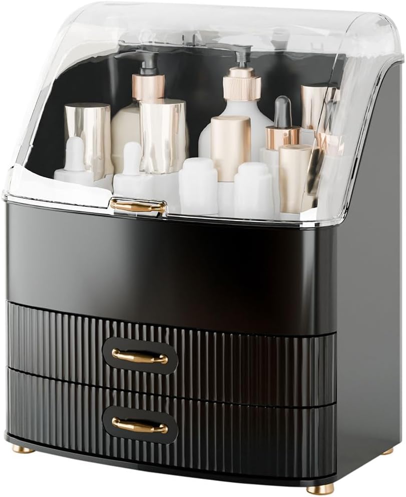 Makeup Organizer Countertop Vanity with Transparent Lid Drawers Waterproof Du...