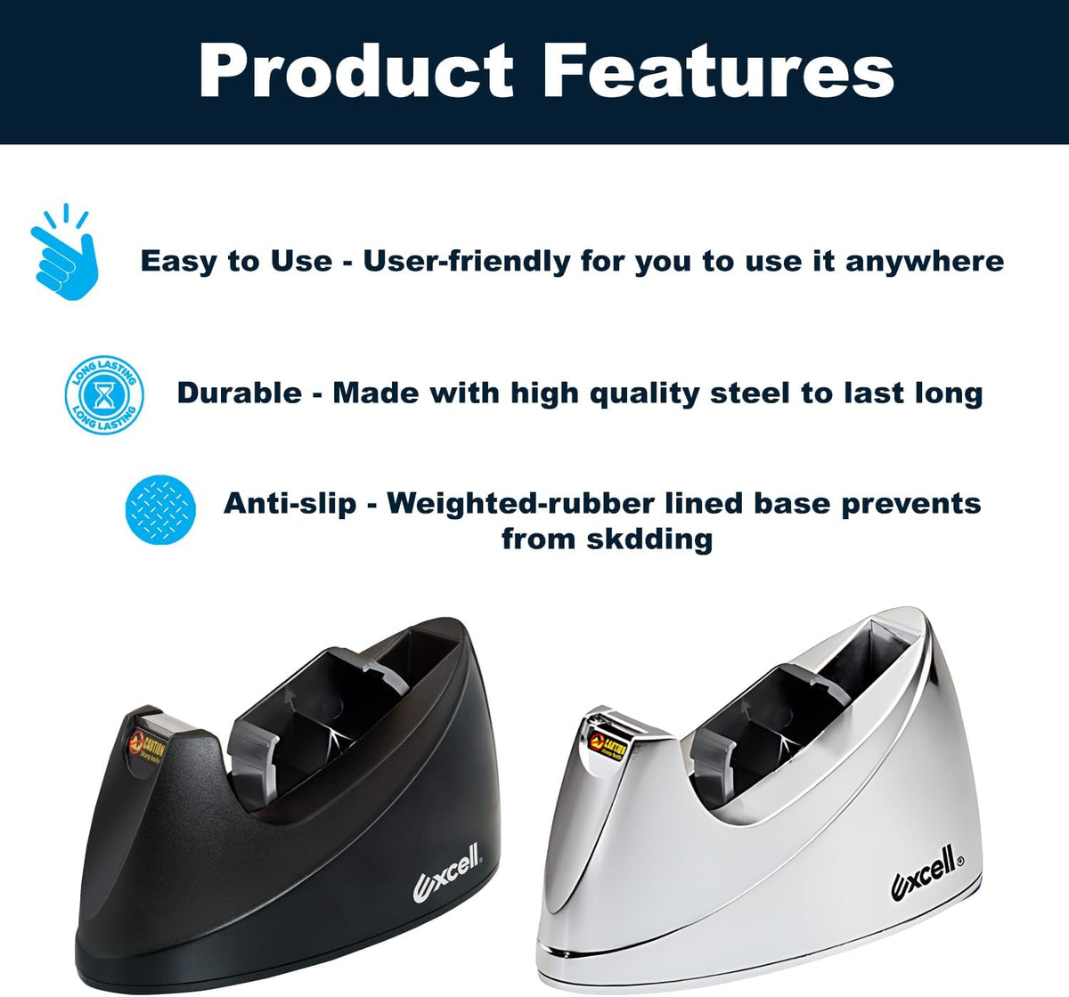 MDJ by Excell Desktop Tape Dispenser (Fits 1" + 3" Core) with Heavy...