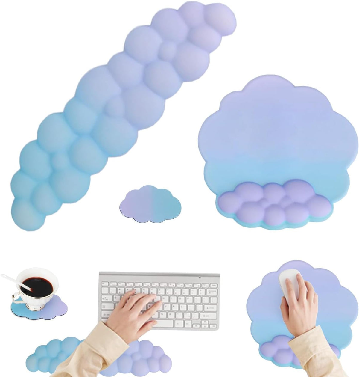 Cloud Mouse Keyboard Wrist Rest:Cute Wrist Rest Set -Ergonomic Memory Foam Wr...