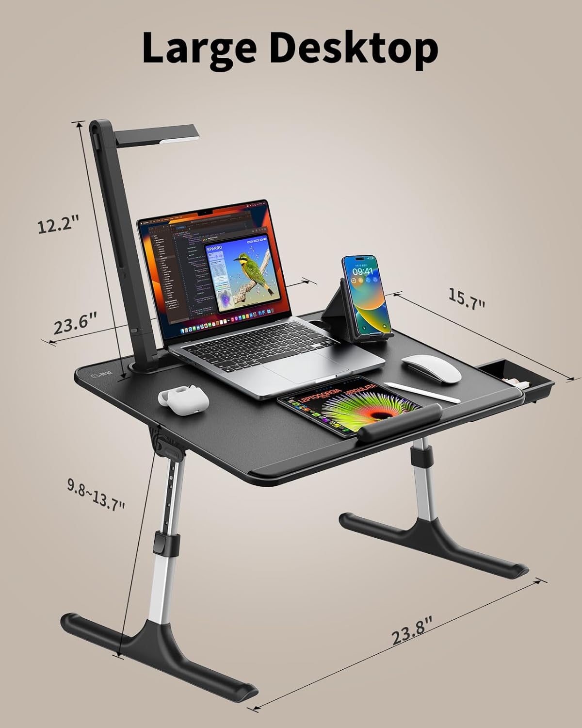 Laptop Table with LED Desk Light, SAIJI Laptop Stand for Bed