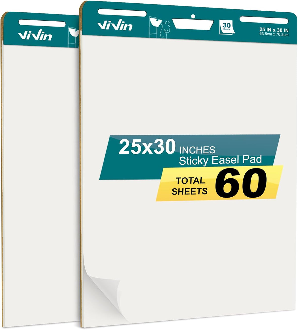 ViVin Sticky Easel Pad, 25 x 30 In Chart Paper, 30 Sheets/Pad, 2 Pads/Pack