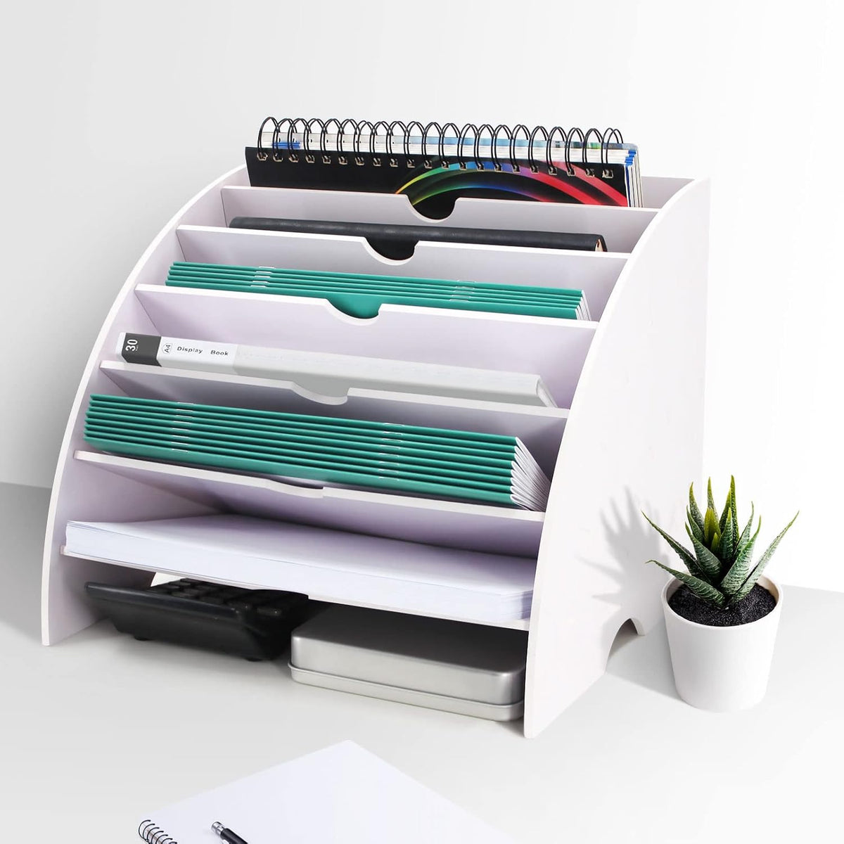 SONGWAY Fan Shaped Desk File Organizer - 6 Compartments File Holder for Deskt...