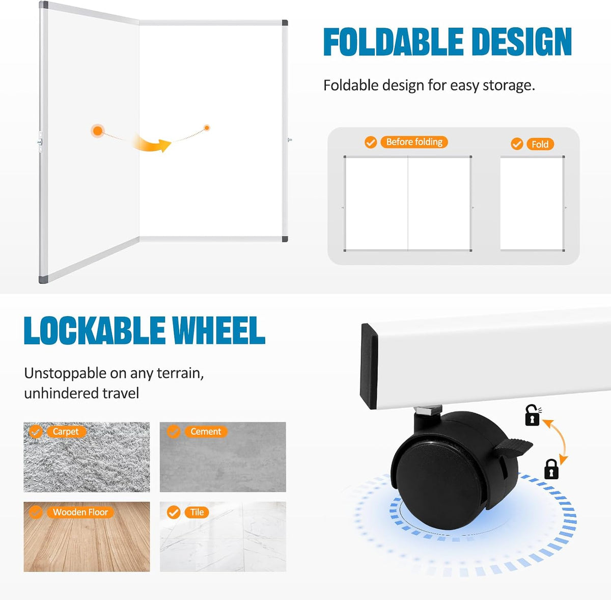 Rolling Whiteboard on Wheels, 48” x 36” Standing Dry Erase Board | 4' x 3...