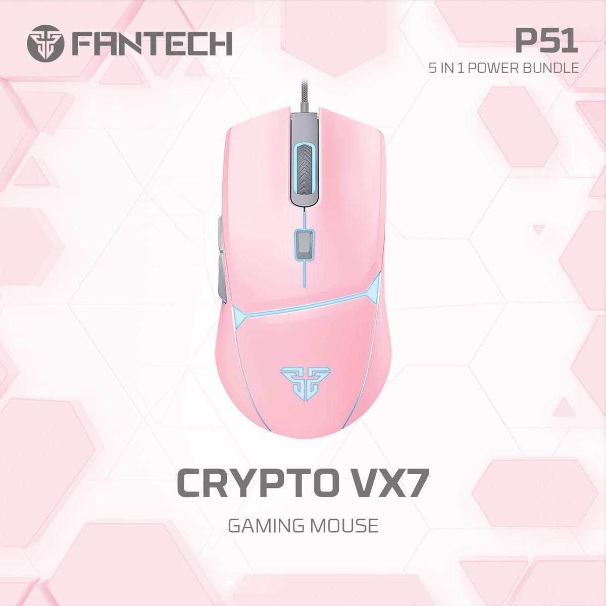 FANTECH P51S 5-in-1 Gaming Bundle: RGB Keyboard Mouse Headset Stand Pad, Pink