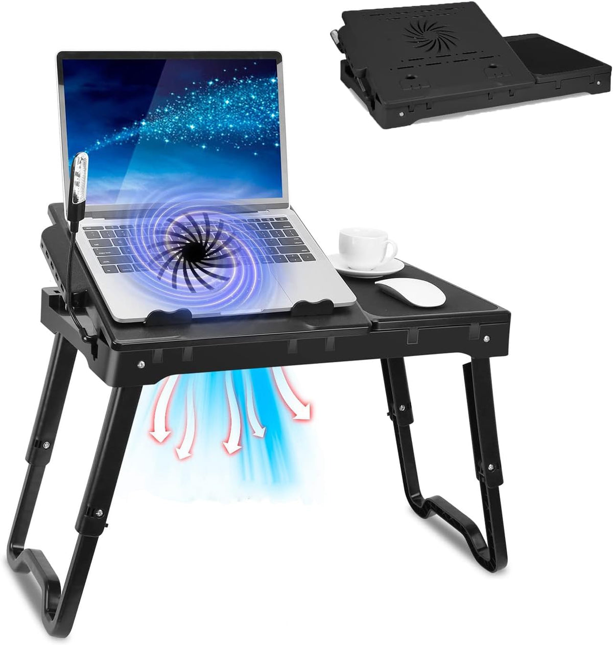 Imountek Adjustable Laptop Table with Cooling Fans, Mouse Pad, and LED Light ...