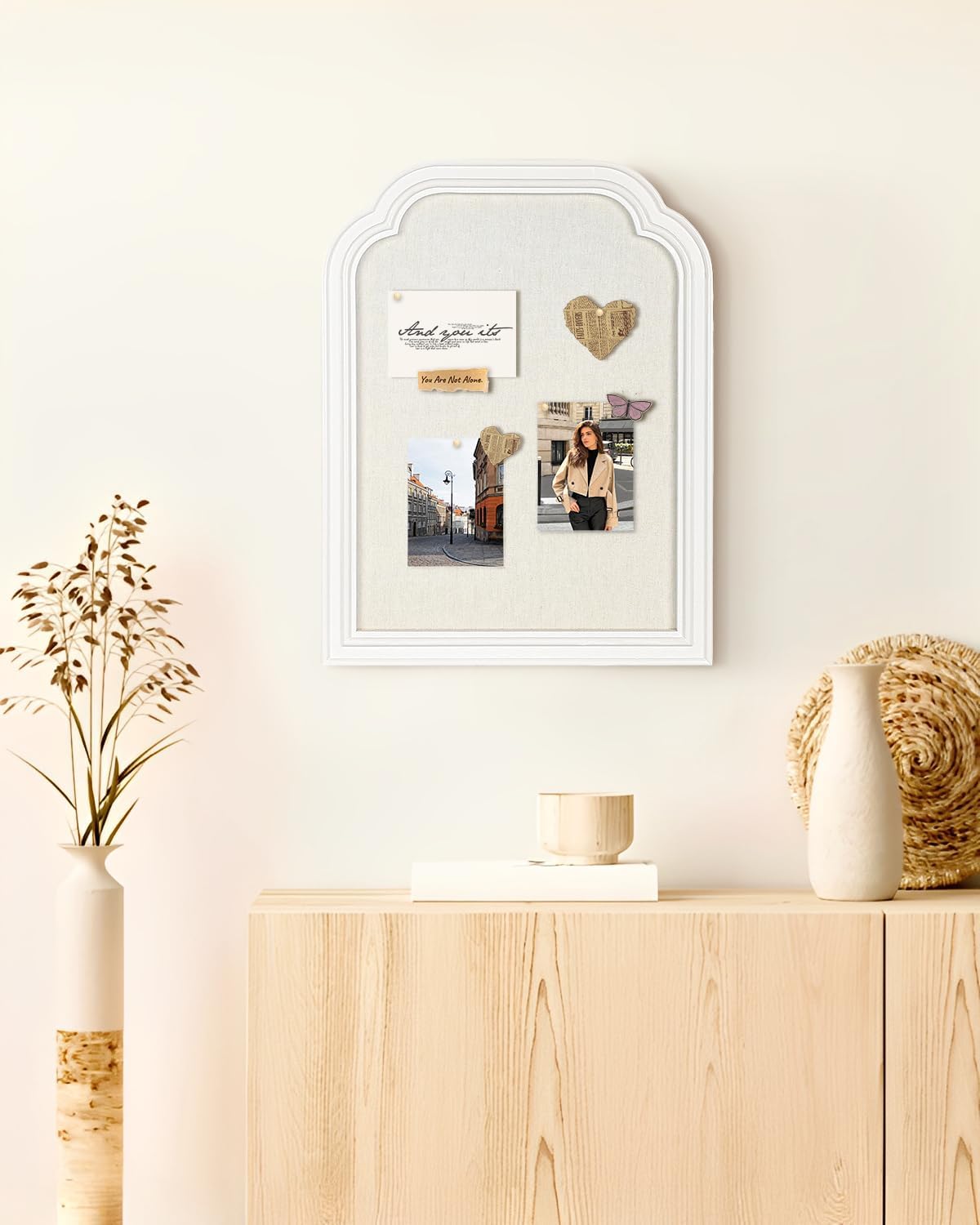 Bulletin Board with Linen, 13x17 inches Pin Board with White Frame, Decorativ...