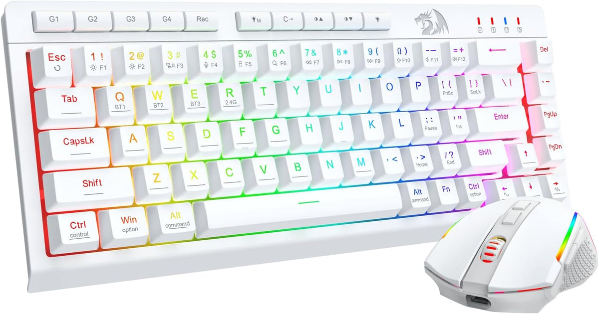Redragon Wireless Gaming Keyboard and Mouse Combo 60% Portable, White