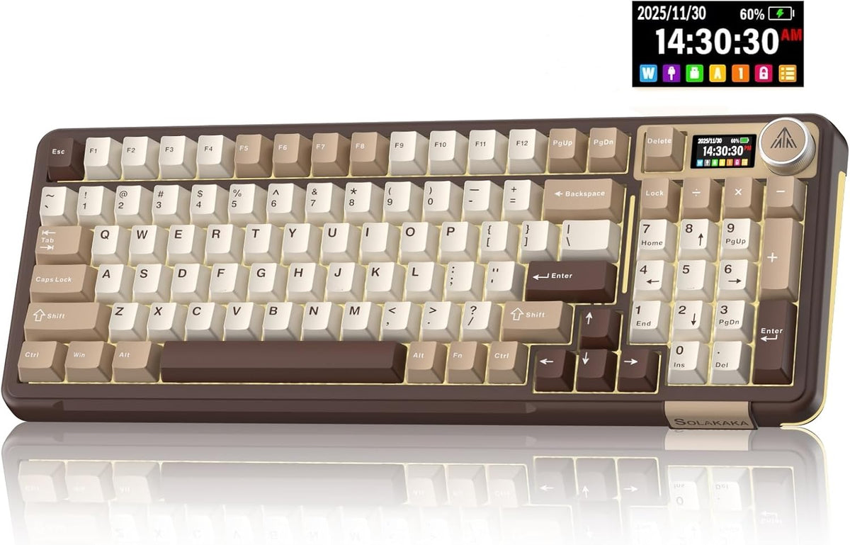 SOLAKAKA A99 Pro Mechanical Keyboard with LCD Screen & Metal Knob, Wirele...