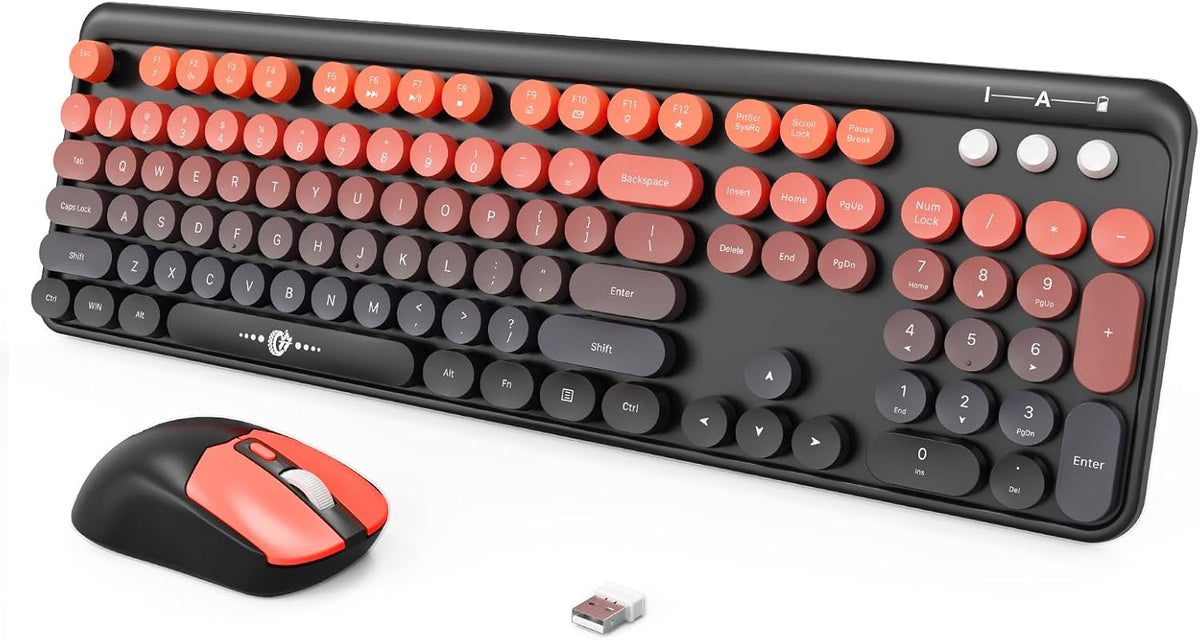 FOPETT Wireless Keyboard and Mouse Combo, 104 Keys Full-Sized 2.4 GHz Round K...