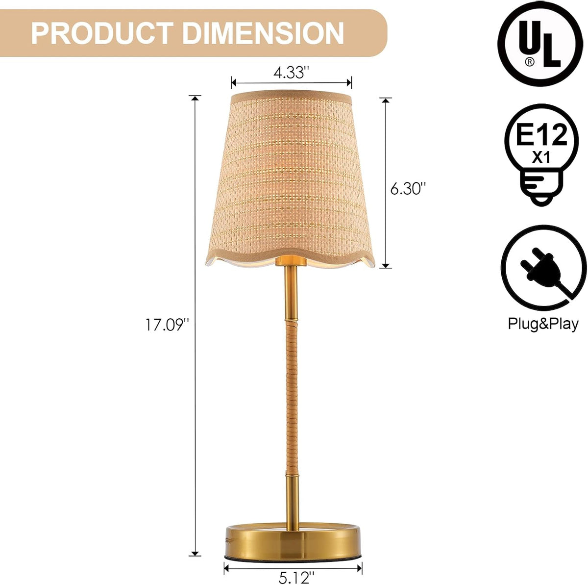 Boho Hand Woven Rattan Table Lamp Natural Wicker Desk Lamp Brass Table Lights...