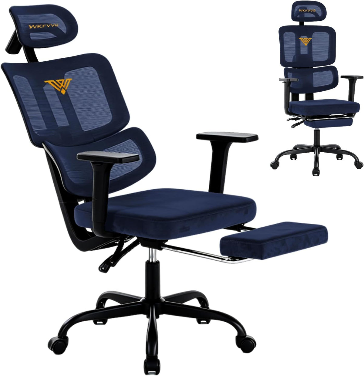 Ergonomic Office Chair with Headrest, Lumbar Support and Footrest, Navyblue