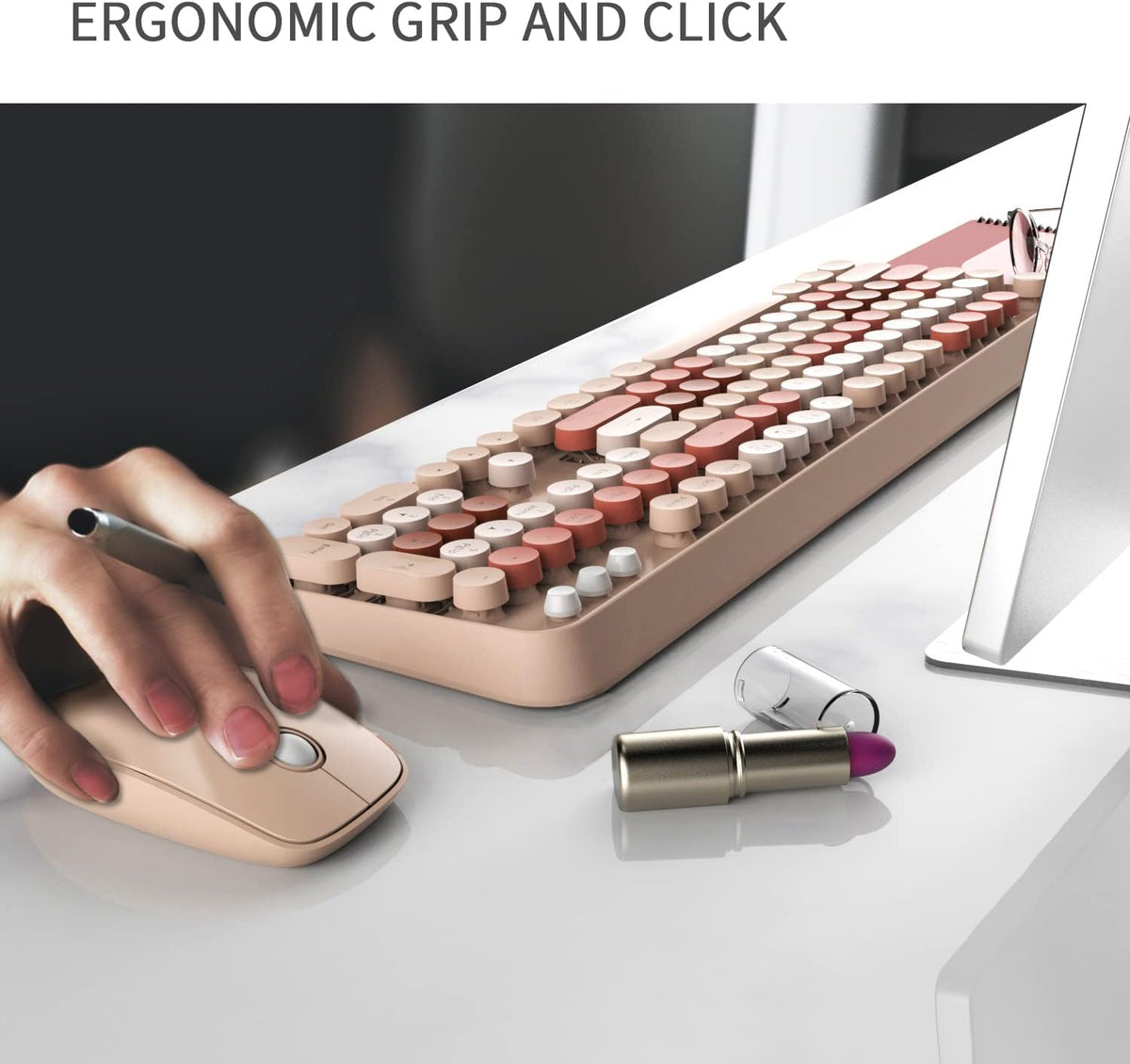 FOPETT Wireless Keyboard and Mouse Combo - 2.4G Full-Sized Cute Colorful Mous...