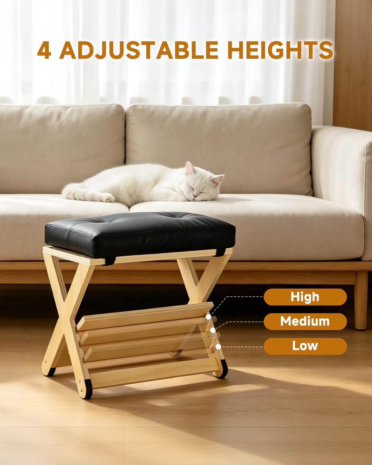Adjustable Height Foot Rest Under Desk at Work, Solid Wood 4 Step Footrest