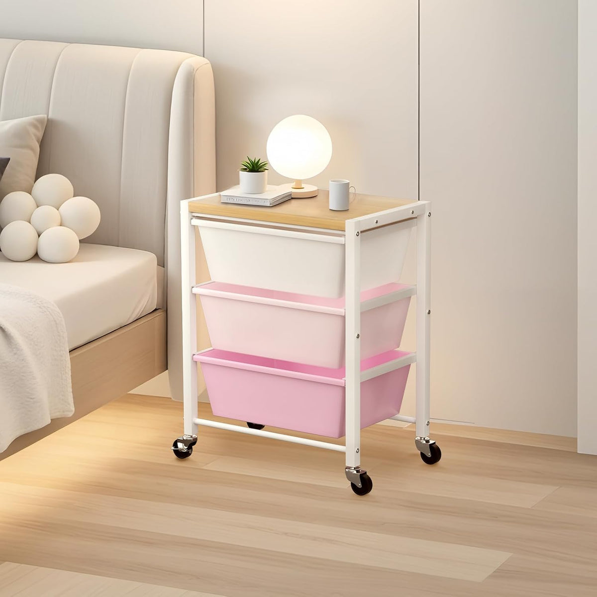 Rolling Cart with 3 Drawers, Plastic Drawer Storage Carts with Lockable Wheel...