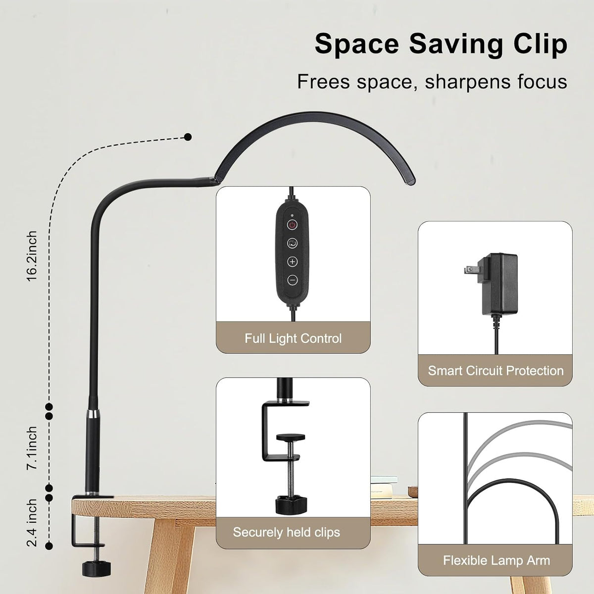 Professional Half Moon LED Desk Light for Nail Techs & Artists – Flexible...