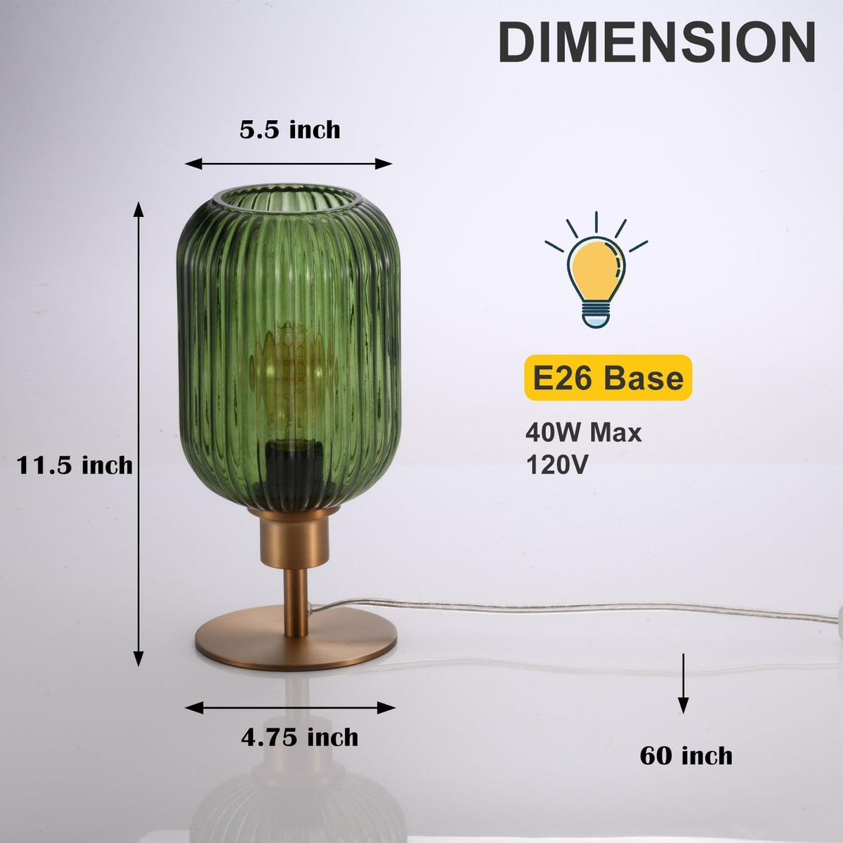 Mid Century Glass Table Lamp, Timer Build-In, Dimmable Desk Lamp, Green