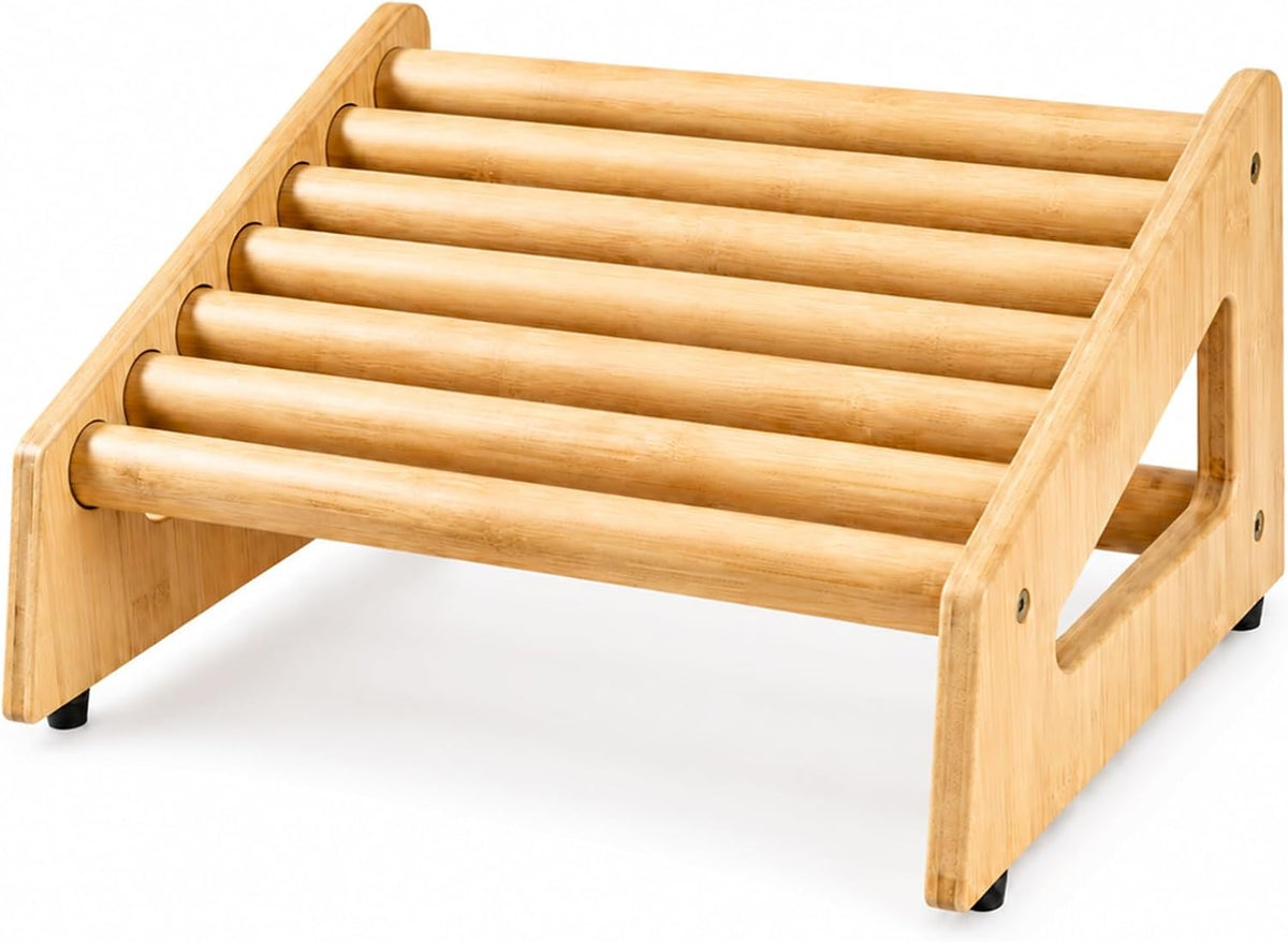 StrongTek Bamboo Foot Rest Under Desk, Ergonomic Rolling Footrest
