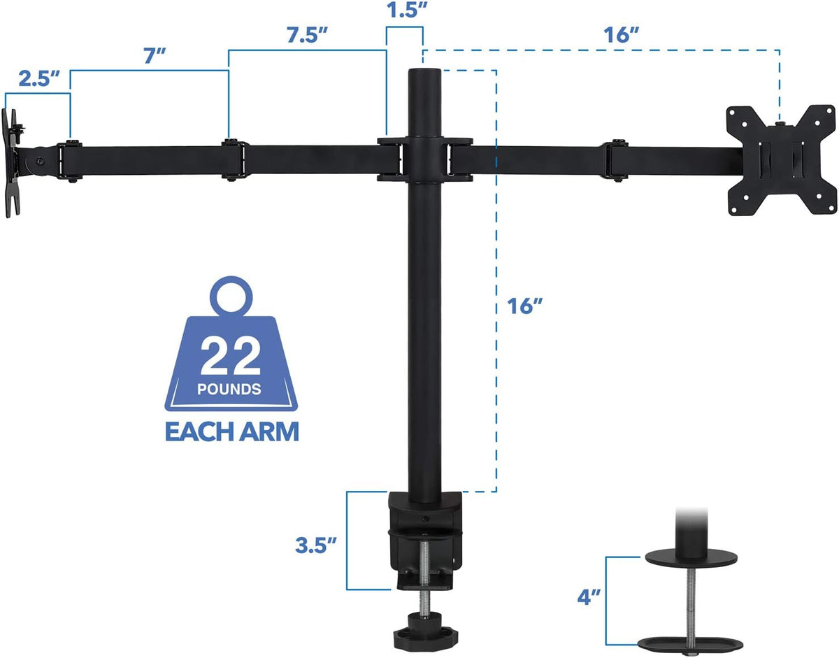 Mount-It! Dual Monitor Desk Stand, 19-32" Screens
