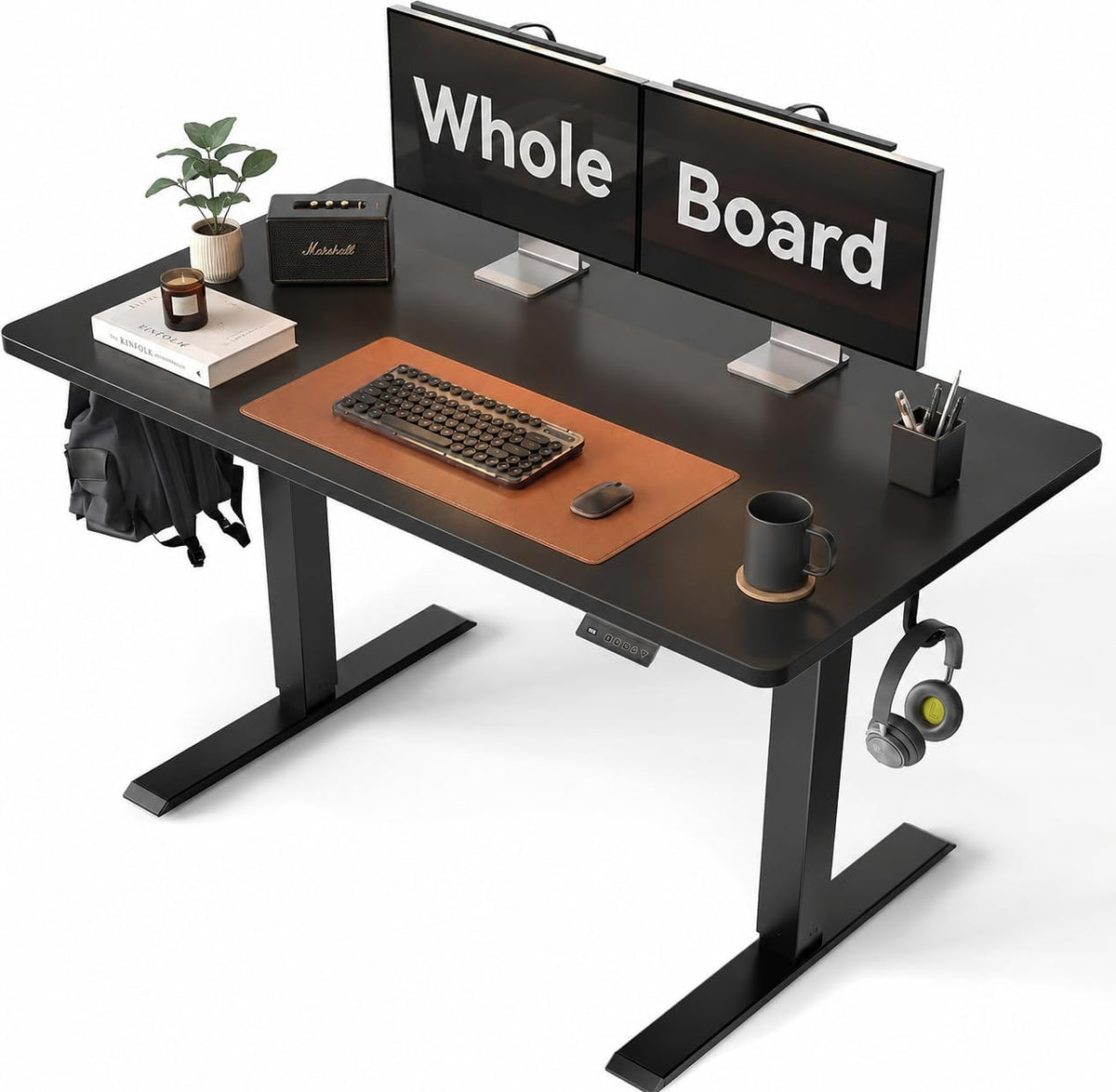CubiCubi 48 x 24 One-Piece Electric Adjustable Standing Desk, Dark Black
