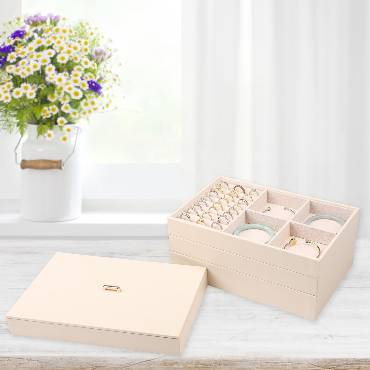 Voova Stackable Jewelry Organizer Tray with Lid (Set of 4, Apricot)