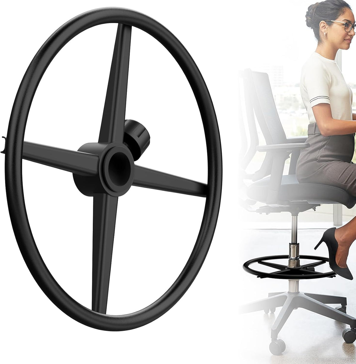 18" Foot Rest Ring for Drafting Stool & Office Chair, Chrome Steel