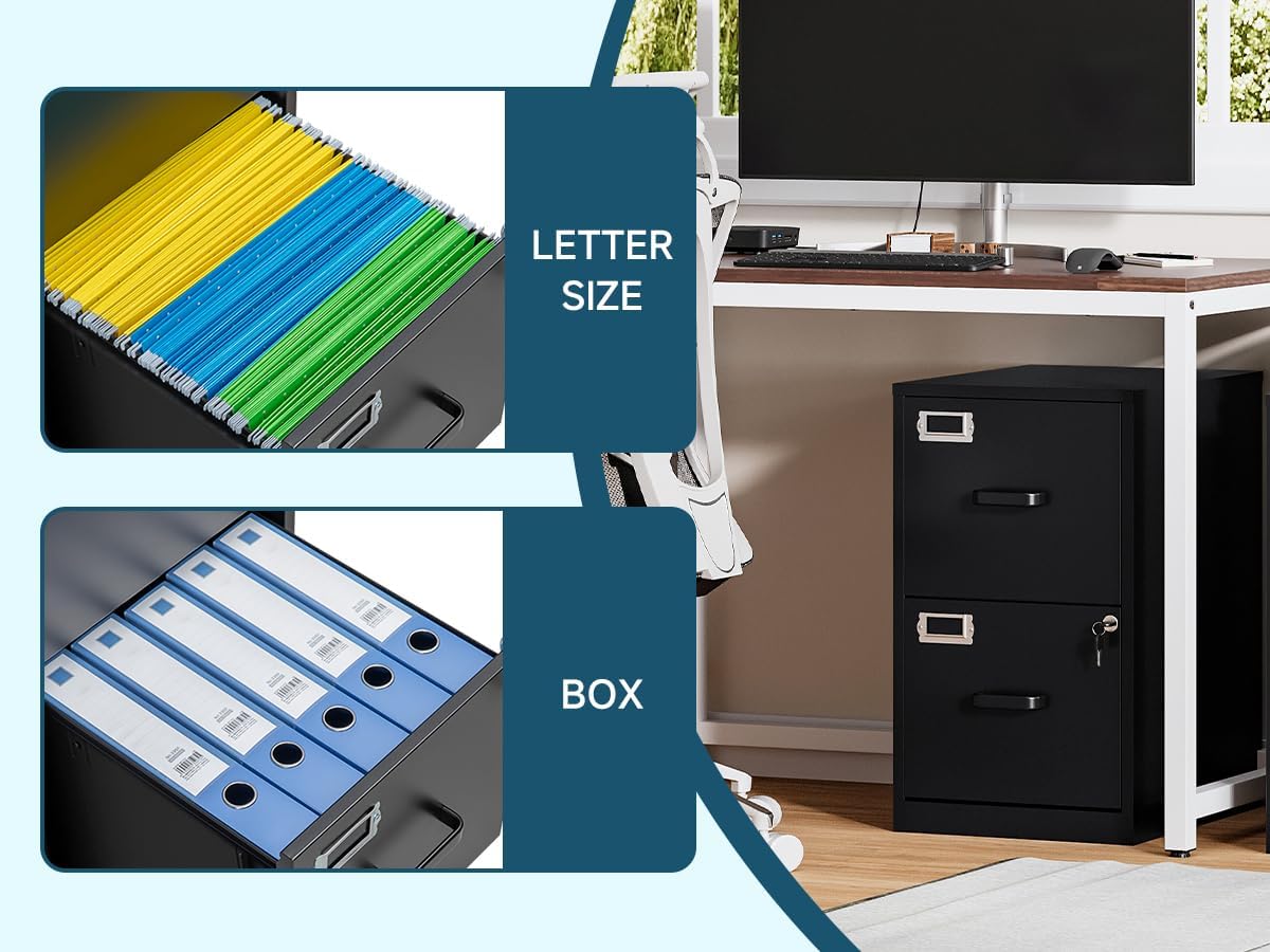 MIIIKO 2 Drawer File Cabinet with Lock, Metal Locking Filing Cabinets for Hom...