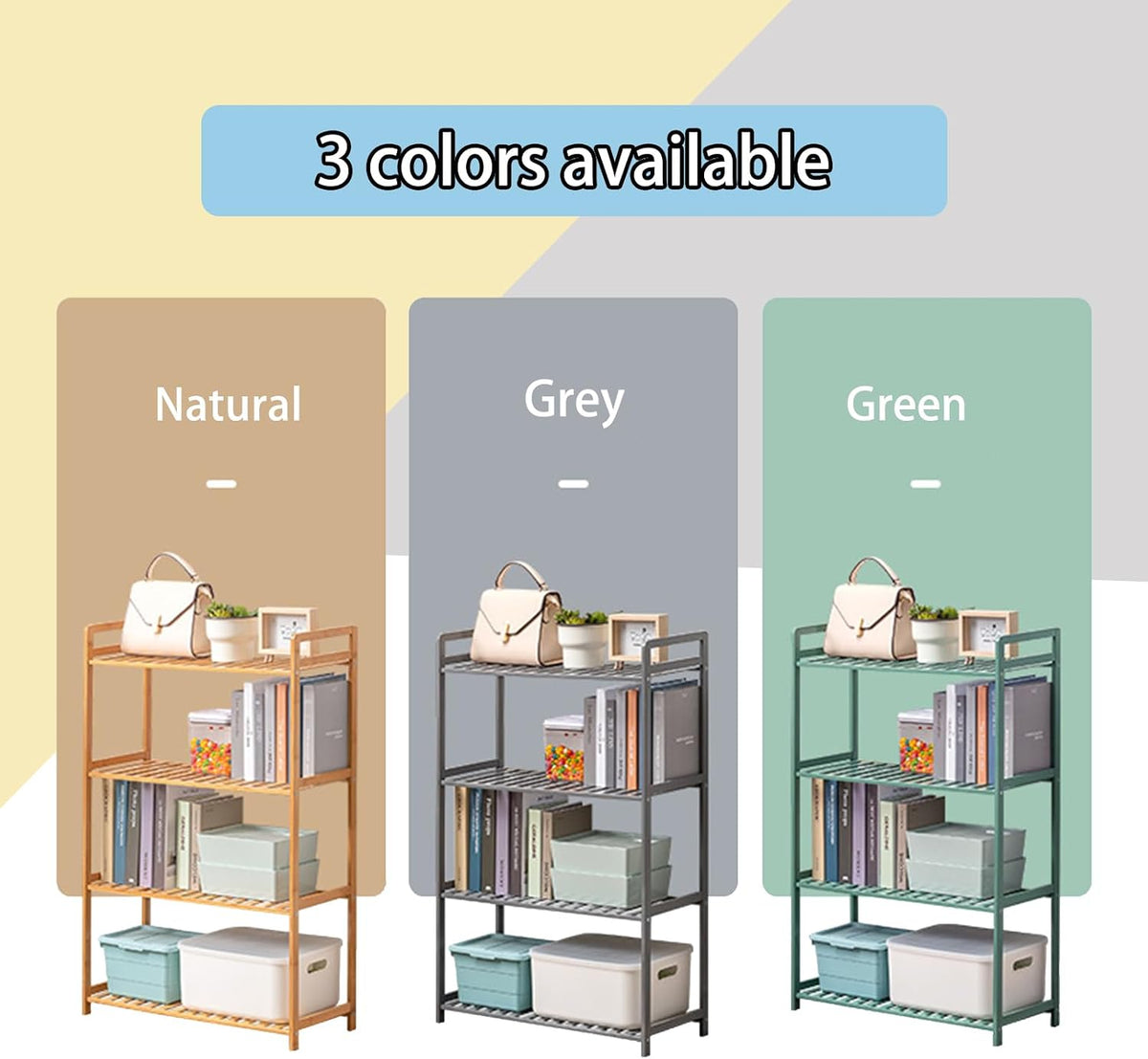 Bamboo Shelf, 3-Tier Bookcase Storage Shelves, Small Book Rack Shelving Unit,...