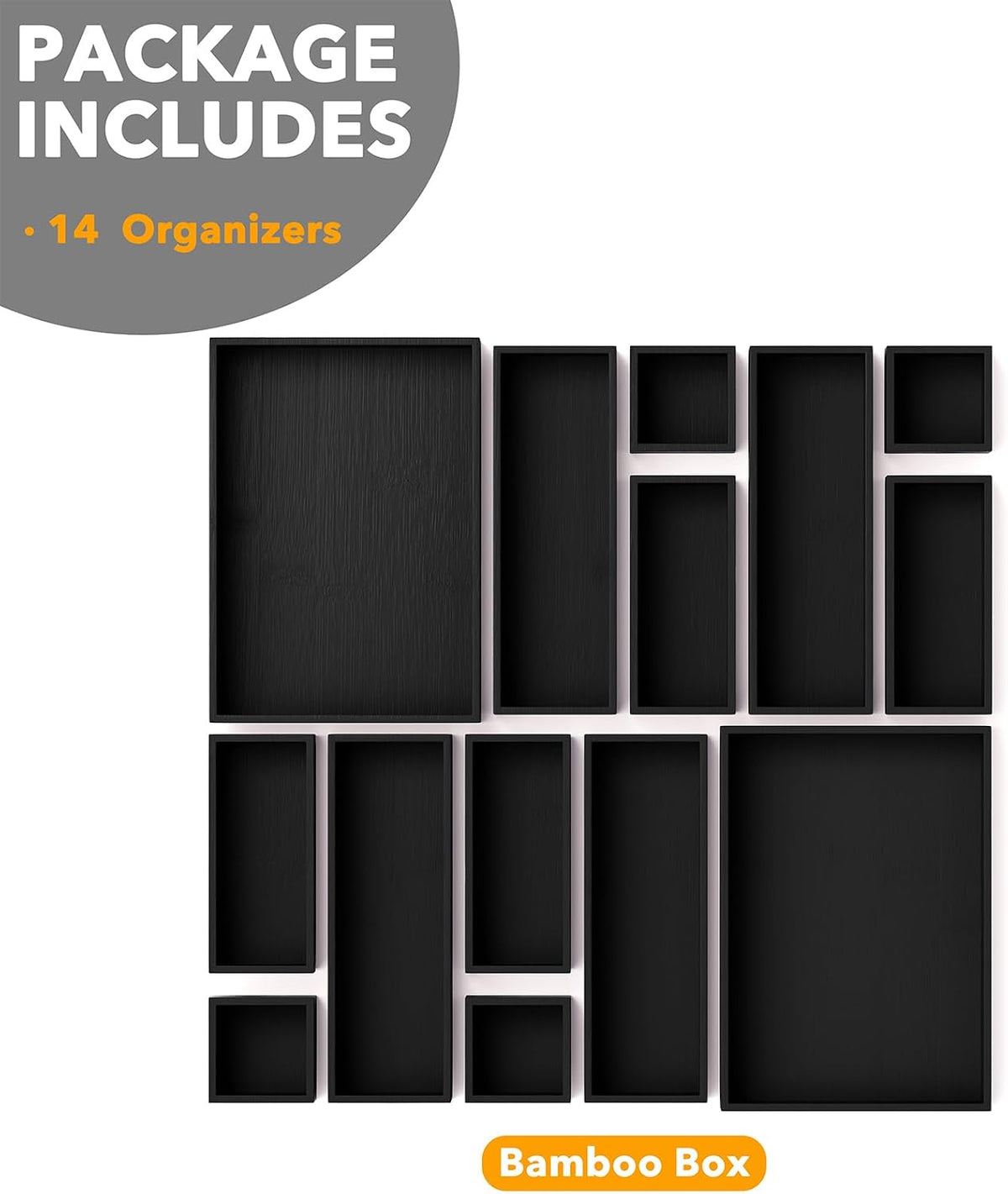 SpaceAid 14-Piece Bamboo Drawer Organizer Storage Boxes Set, Wood Tray Junk D...