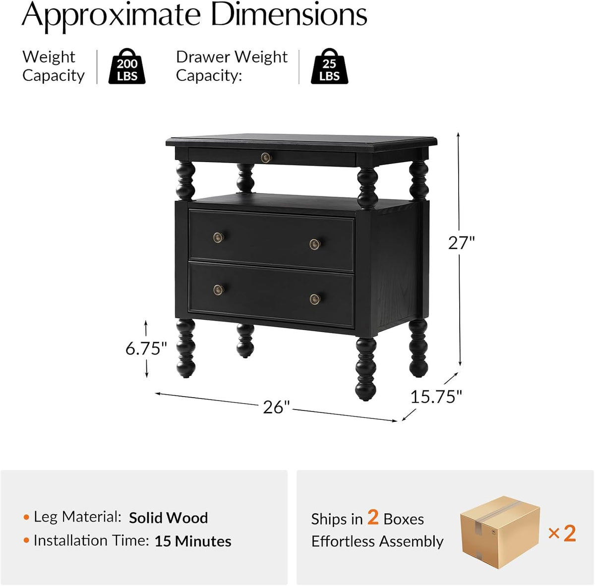 HULALA HOME 26" End Tables Set of 2 with Charging Station, Transitional ...
