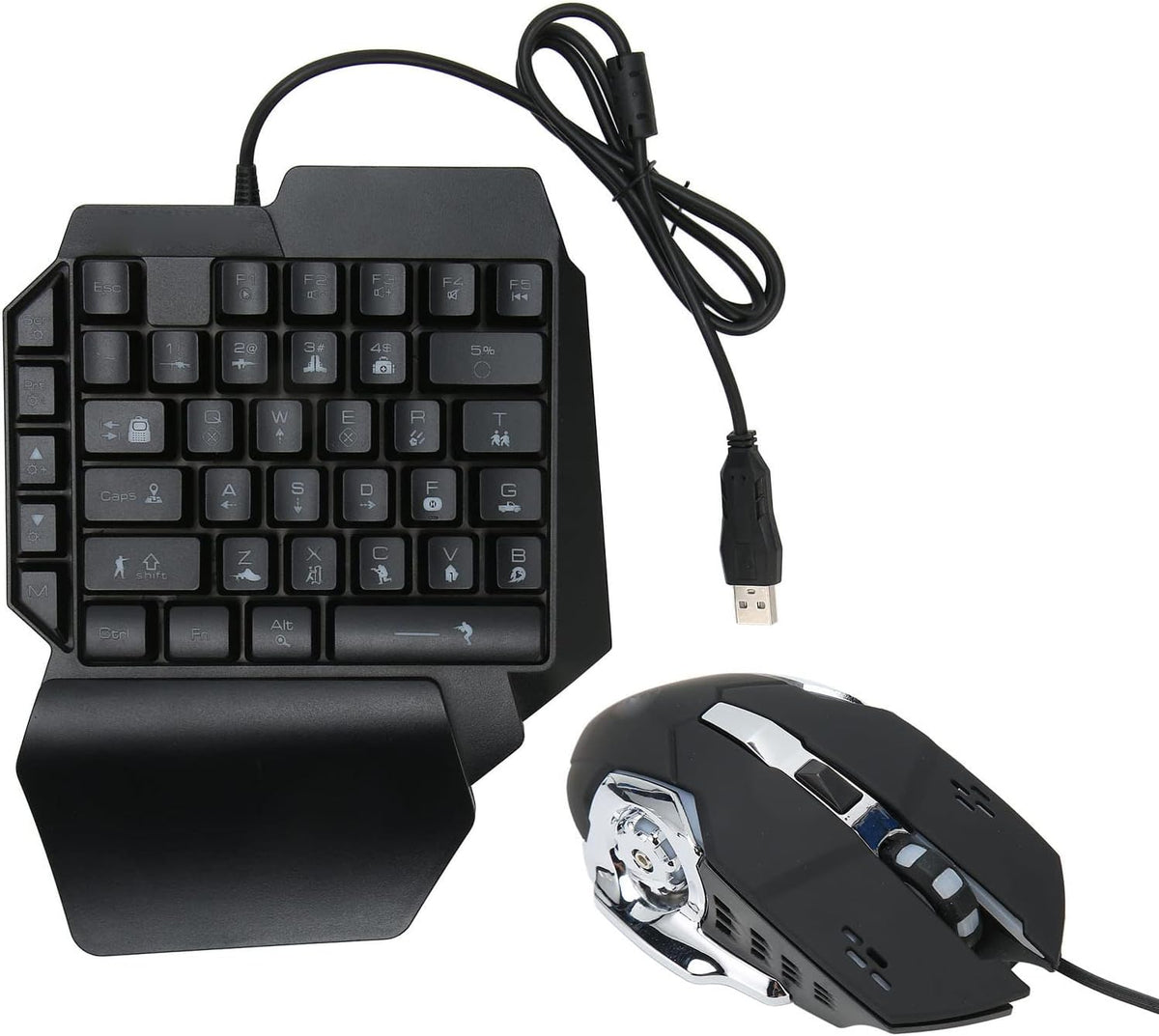 One - Handed RGB Gaming Keyboard and Mouse Combo, USB Wired LED Backlit Keybo...