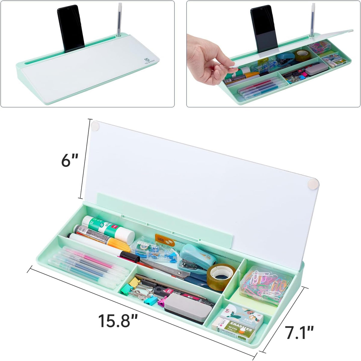 TSJ OFFICE Desktop Whiteboard Dry-Erase-Board - Computer Keyboard Stand White...