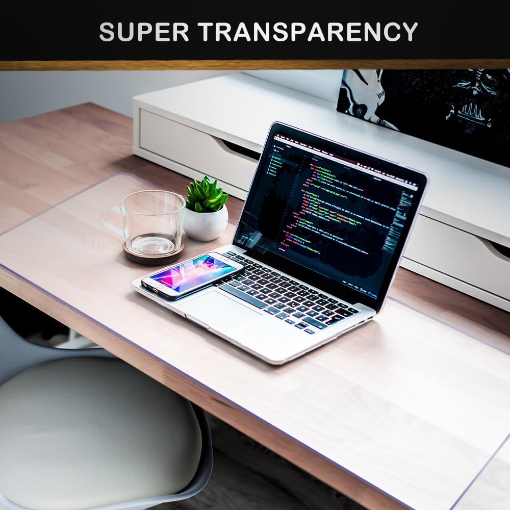Clear PVC Desk Pad Crystal Rectangle 36x60 inch Waterproof Wipeable Writing D...