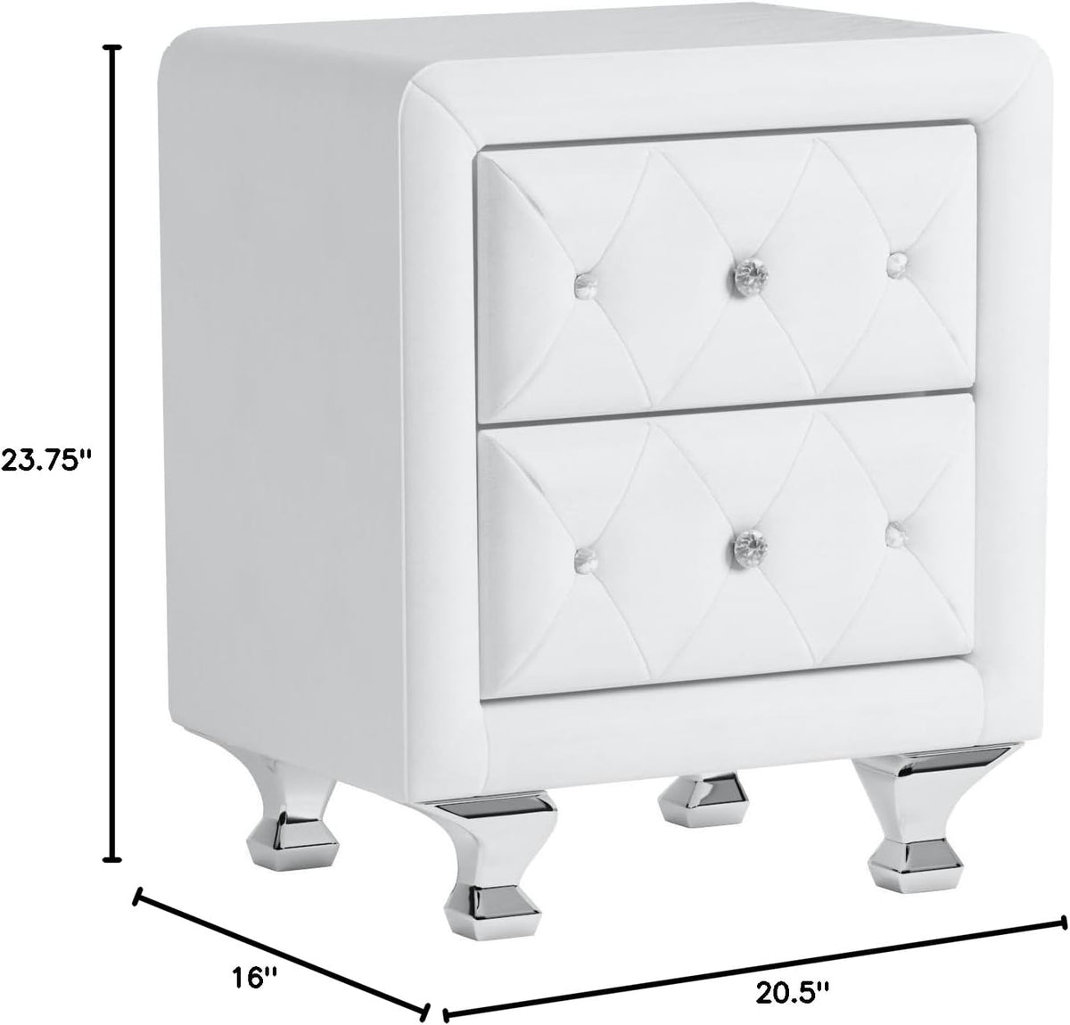 Baxton Studio Stella Crystal Tufted Upholstered Modern Nightstand, White