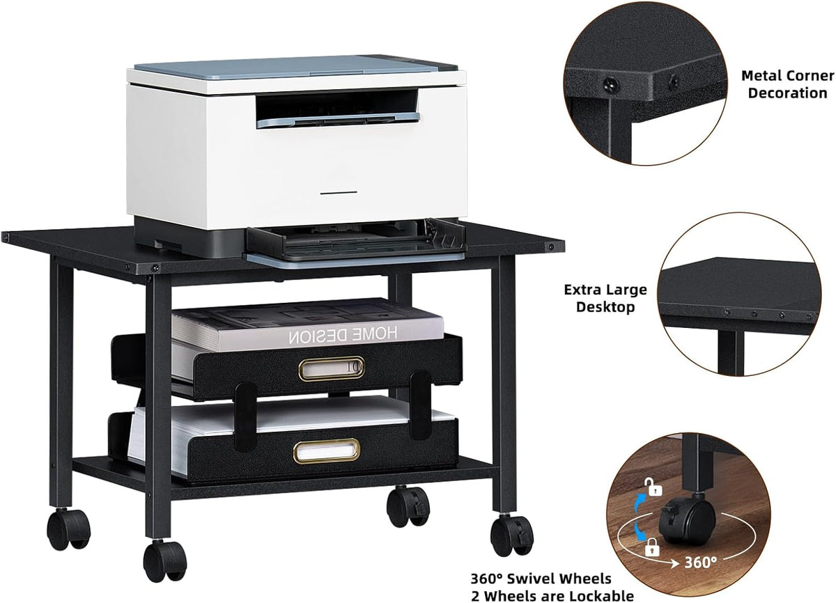 Lerliuo Under Desk Printer Stand, 2-Tier Industrial Mobile Printer Table with...
