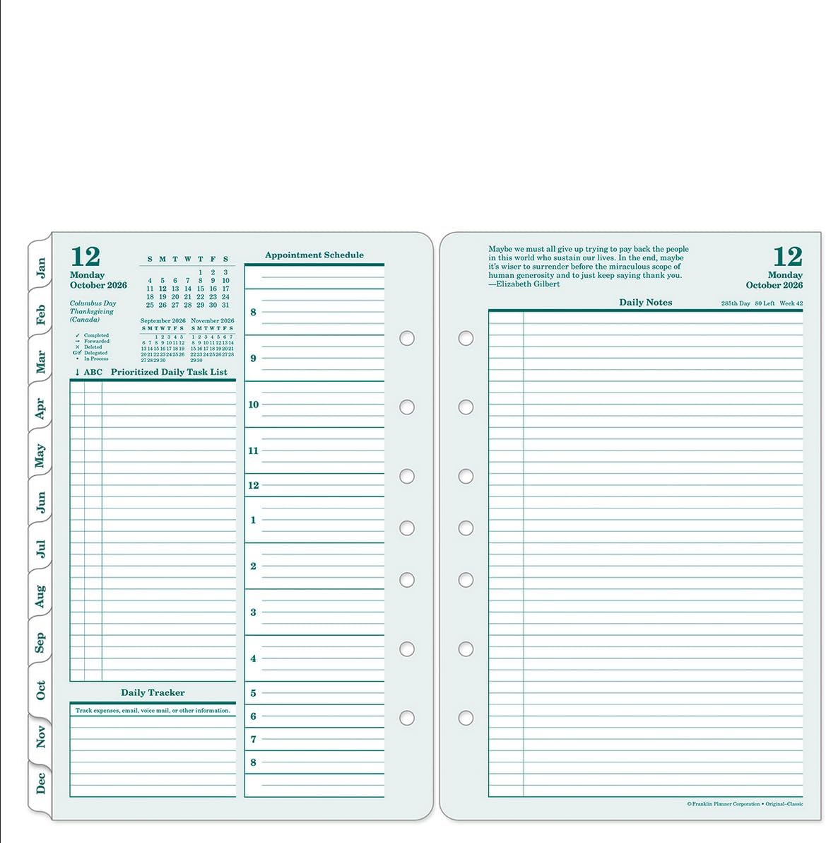 FranklinCovey - Original Two Page Per Day Ring-Bound Planner (Oct 2026 - Sep ...