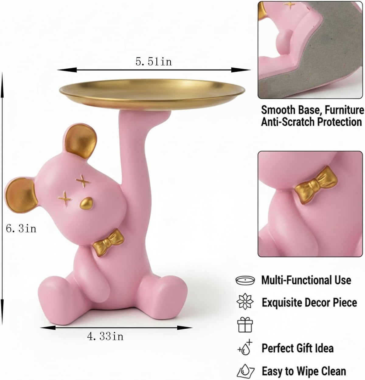 Bear Figurine Tray, Resin Key & Candy Dish Bowl for Entryway Table,