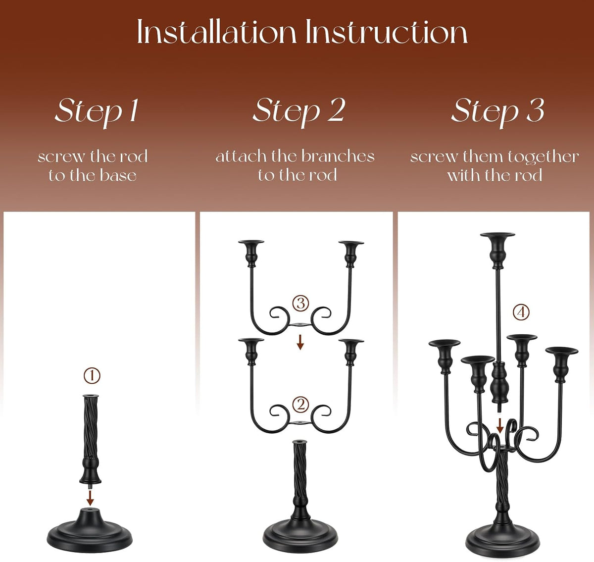 Candeldo 20 Inches Black Candelabra Halloween Decorations Set of 2