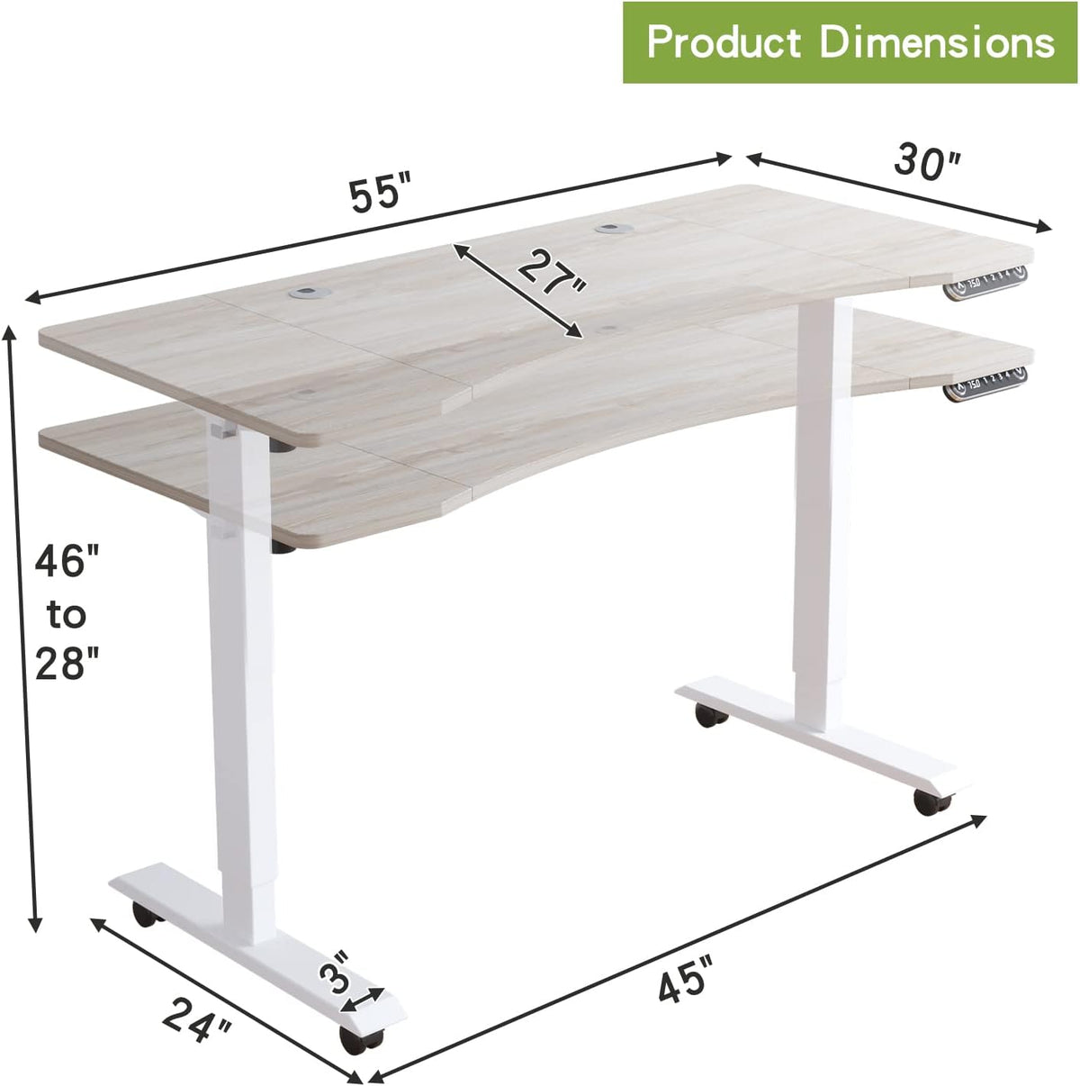 Radlove Electric Standing Desk, 55 x 30 Height Adjustable Computer Desk Sit S...