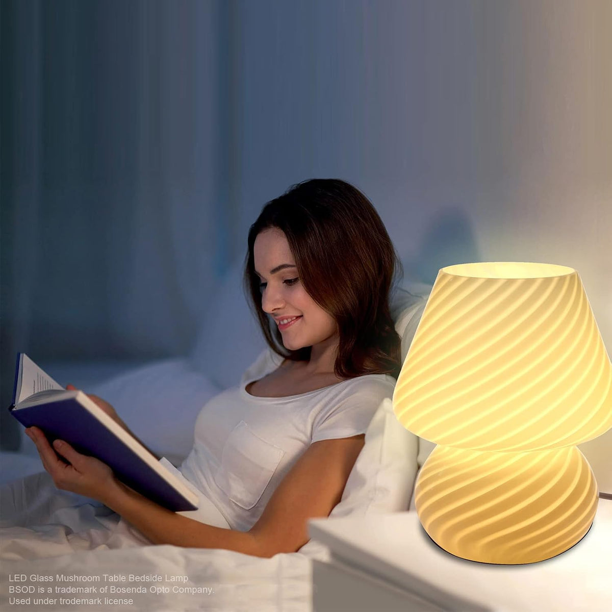BSOD Mushroom lamp,Glass Mushroom Bedside Table Lamp Translucent Murano Vinta...
