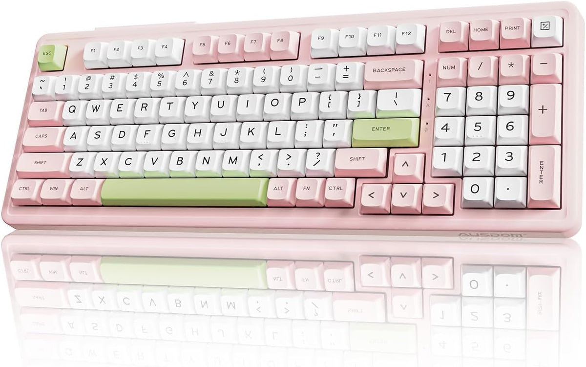 AUSDOM H98 Pink Creamy Mechanical Keyboard, 96% Silent Quiet Wireless Keyboar...