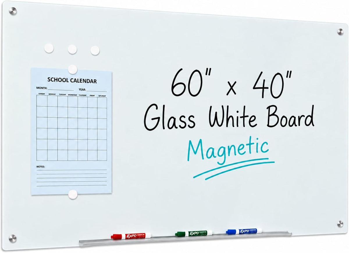 Audio-Visual Direct Magnetic Glass Whiteboard, 60" x 40", White