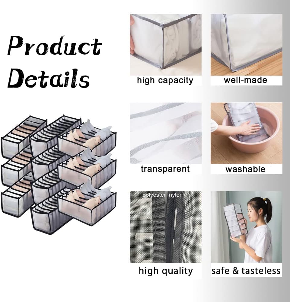 Clothing Storage Set for Socks, Underwear,Bra, Black, 10PCS