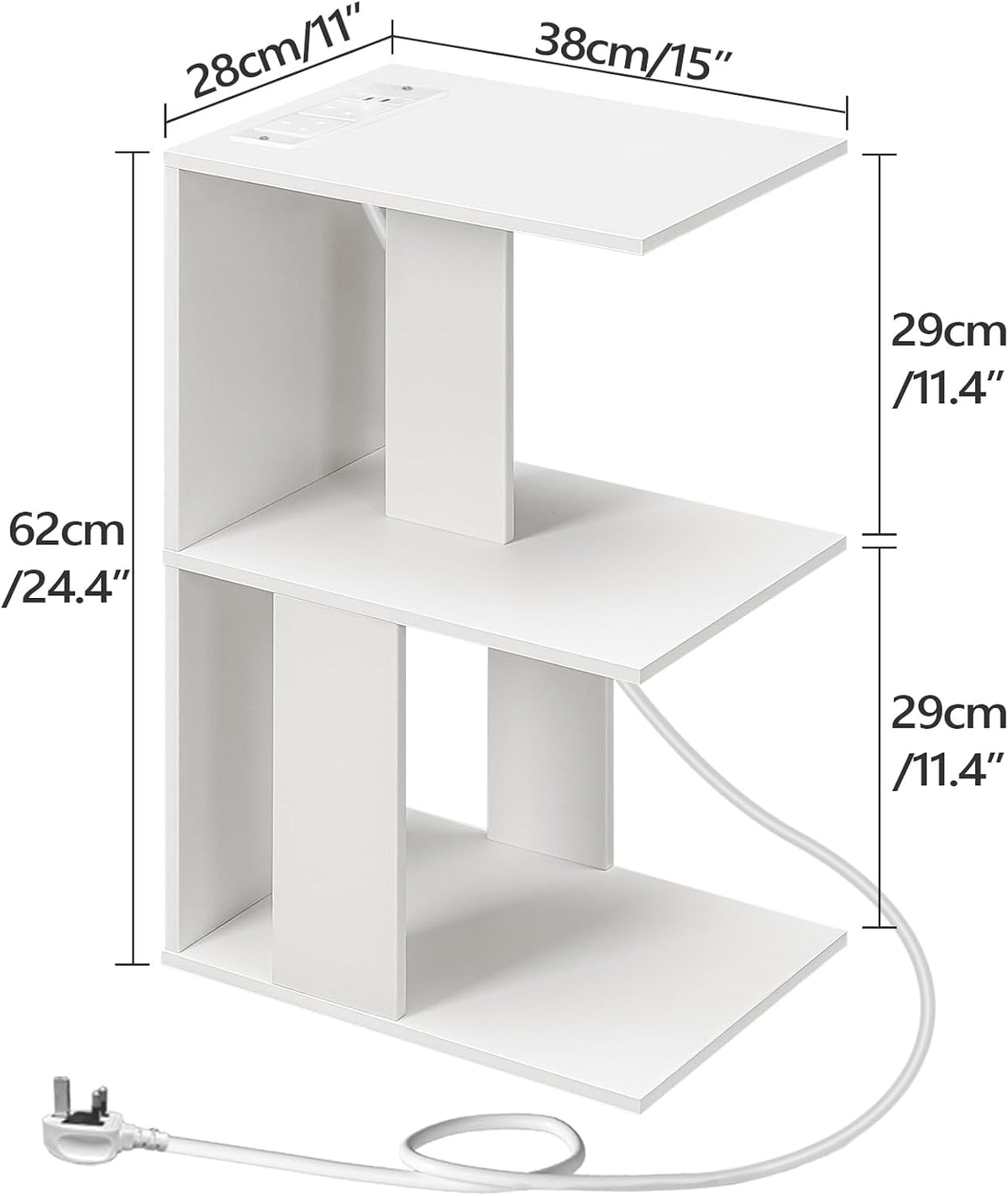 MAHANCRIS Set of 2 Narrow Side Table, White End Table with Charging Station