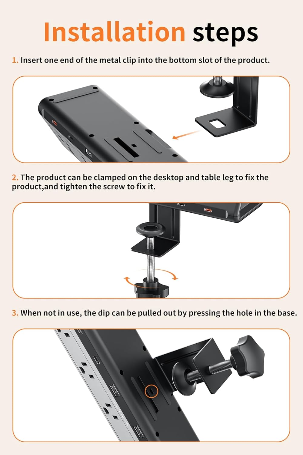 AnnTane Desk Clamp Power Strip USBC, 40W Fast Charging, 6.5 Ft, Black